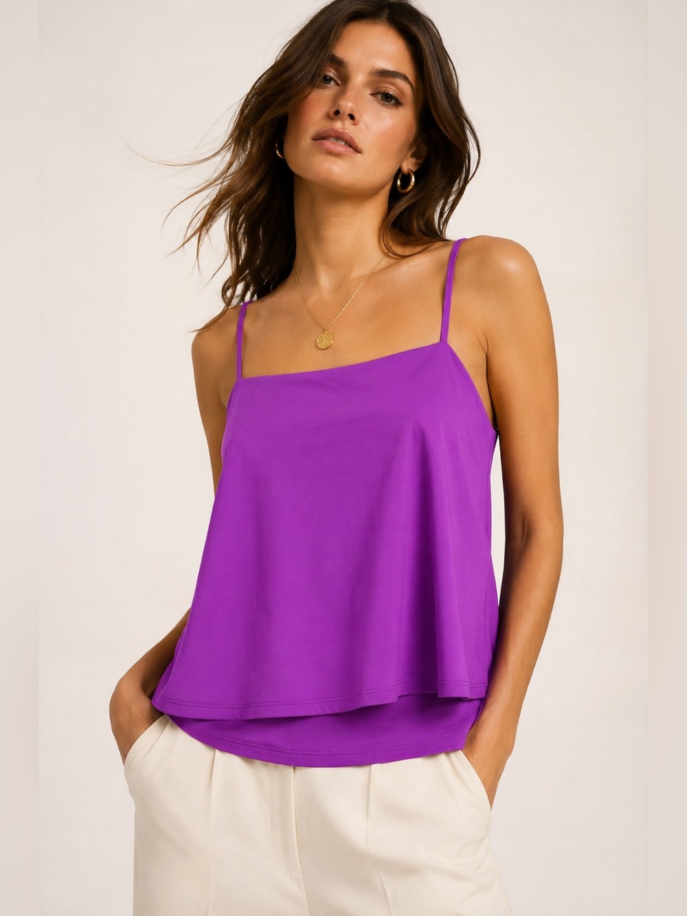 SUSANA MONACO Strappy String Flare Top Snapdragon Pink Layered Stretch XS NEW